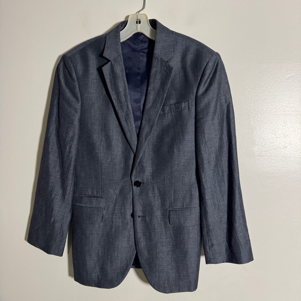 Express Photographer Fitted Suit Blazer Jacket Men 36S Navy Wool‎ Blend